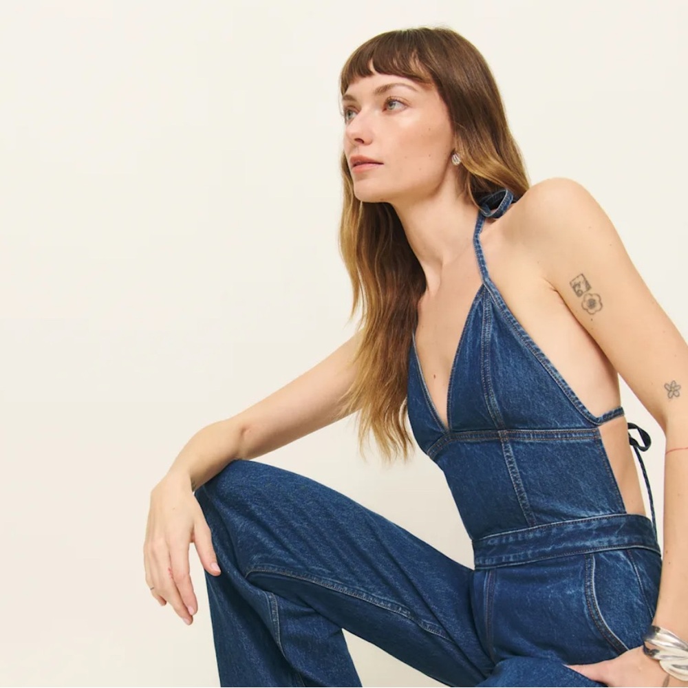 Reformation Lennon Denim Jumpsuit Silver - Size 8